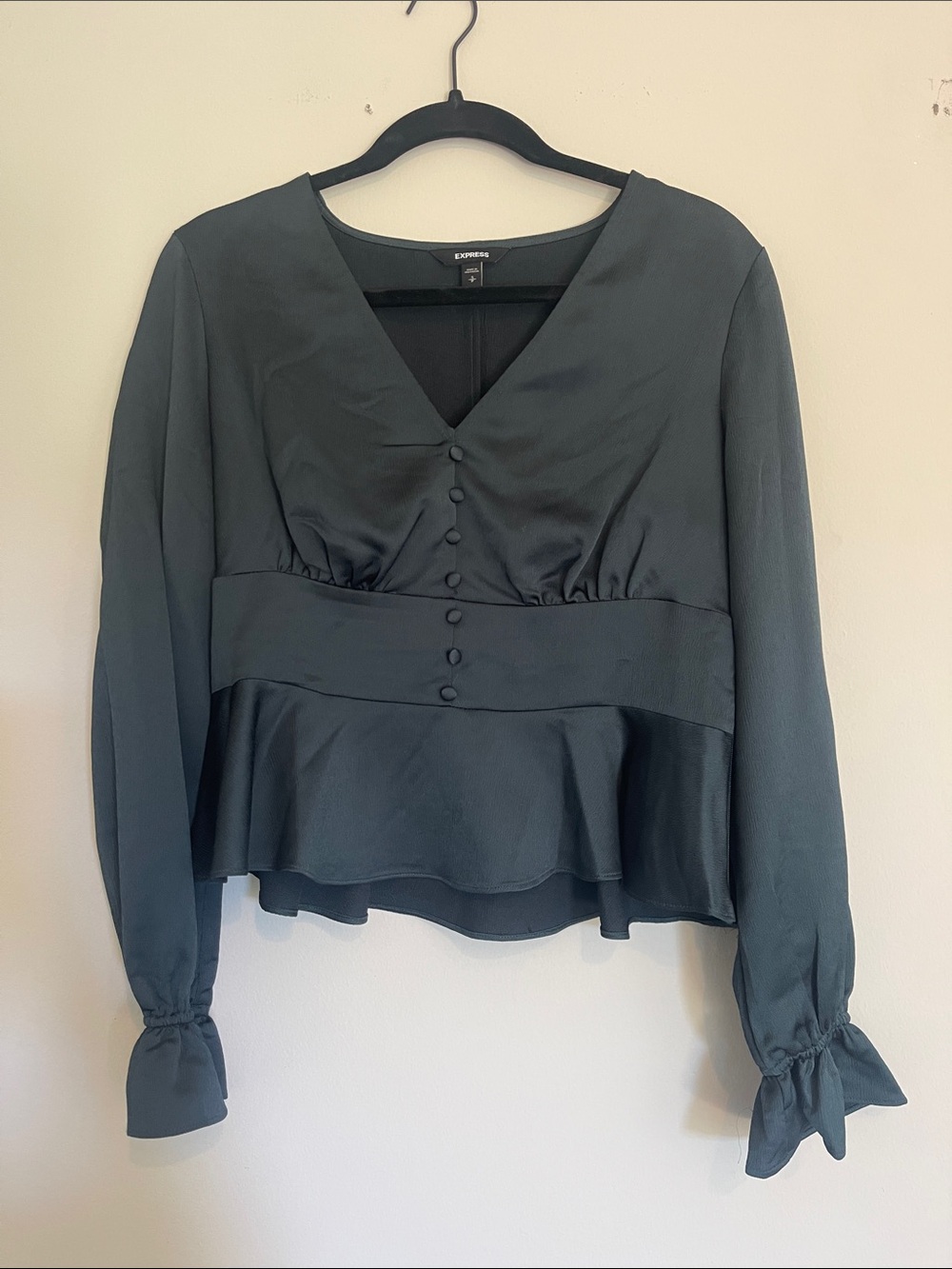 Express Women's Dark Teal V-Neck Peplum Blouse